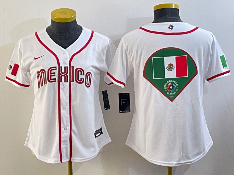 Women's White Mexico Baseball 2023 Big Logo World Baseball Classic Stitched Jersey(Run Small)
